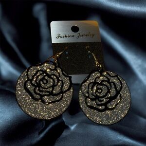 Silver Glitter Rose Earrings